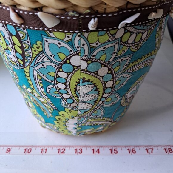 VERA BRADLEY Peacock Straw Tote Beach Pool Turquoise Green Seashells 2 Handles - Picture 5 of 15